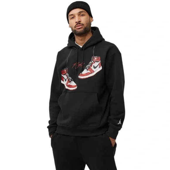 NIKE AIR JORDAN 1 CHICAGO 1985 LOST AND FOUND BLACK MENS HOODIE SWEATSHIRT - Picture 8 of 14